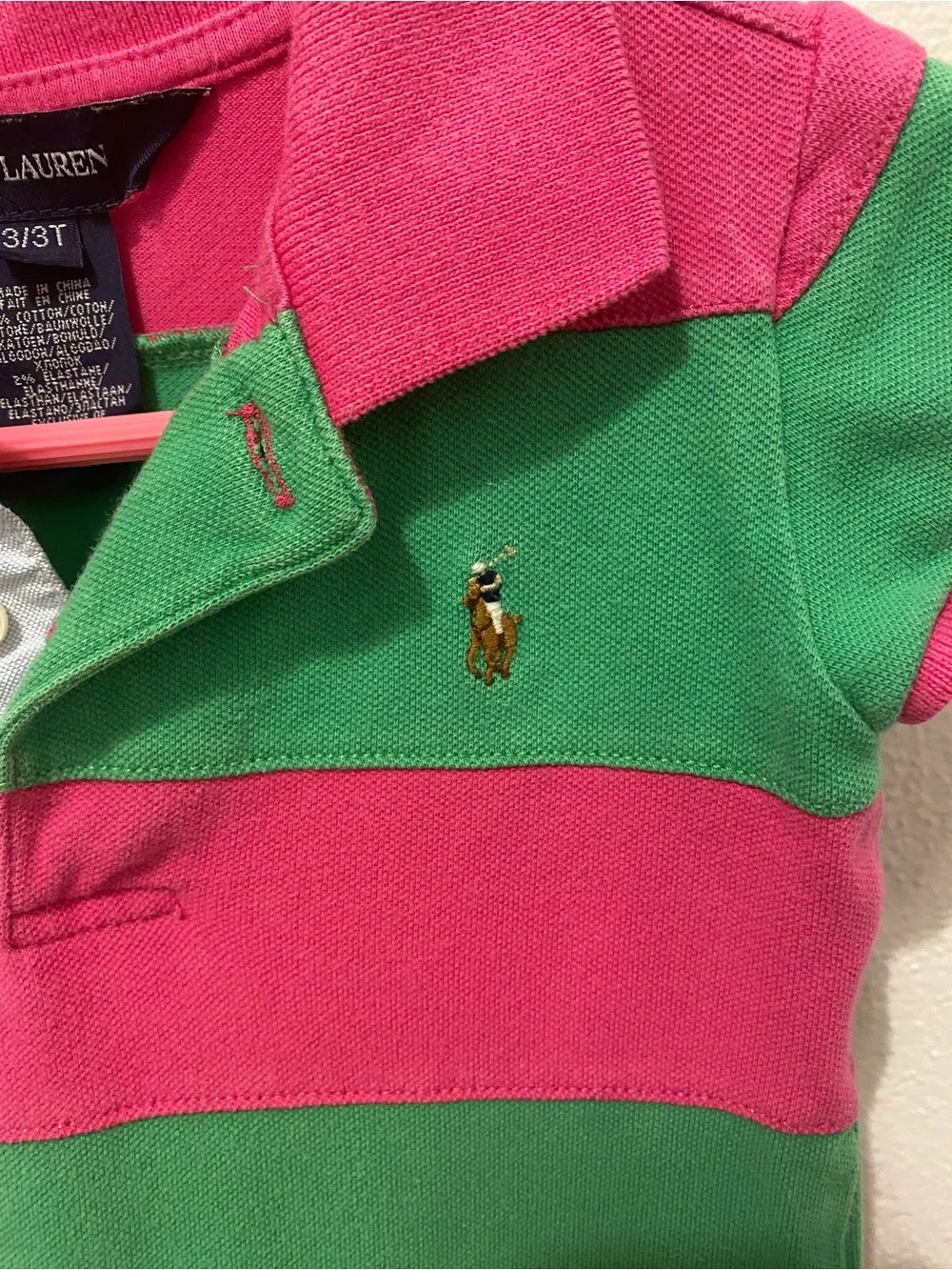Ralph Lauren Girls Pink & Green Striped Polo Dress (3T)